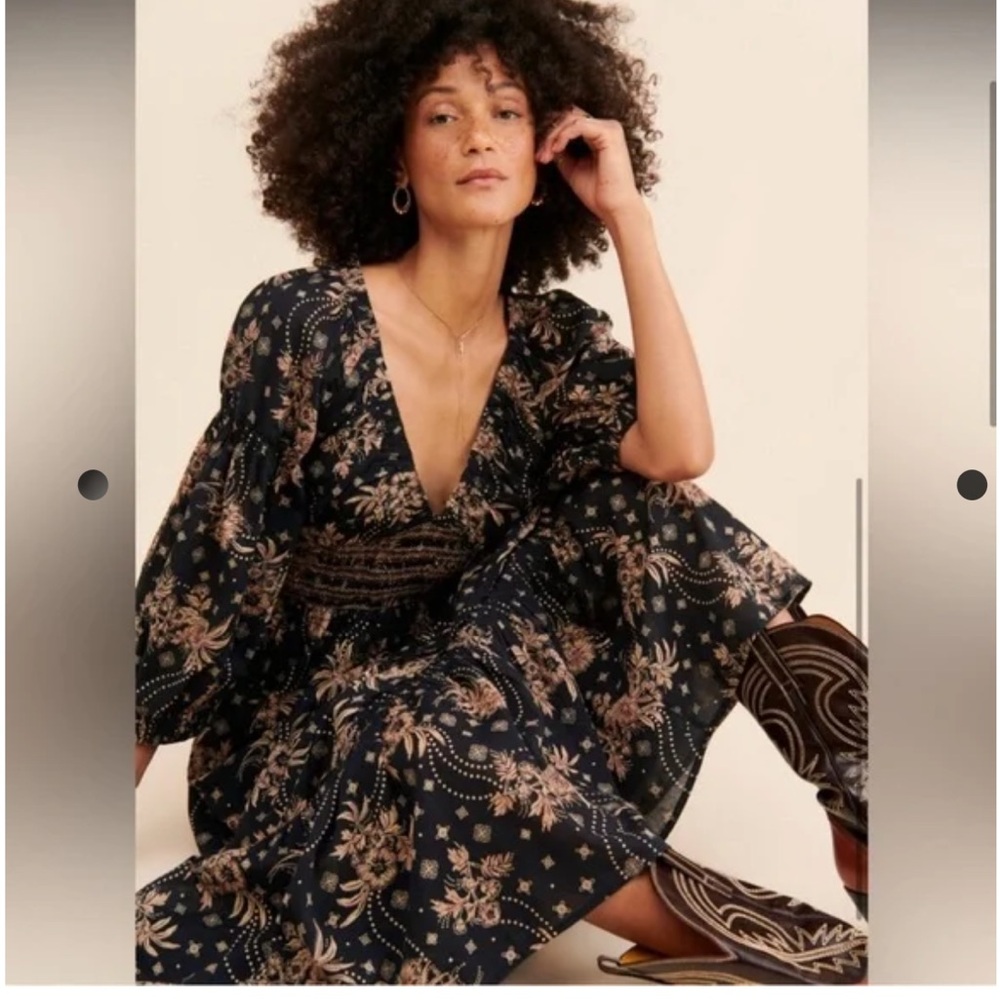 Floral Black Women's Long Sleeve Maxi Dress